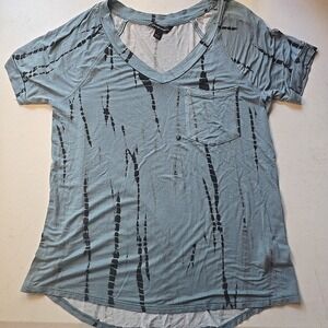 Rock &‎ Republic Top Women's Size M Tie Dye Short Sleeve Blue Black